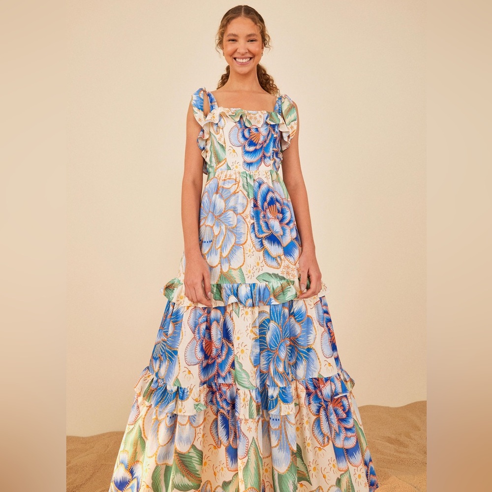 Farm Rio BRASIL Linen Blend Maxi Dress